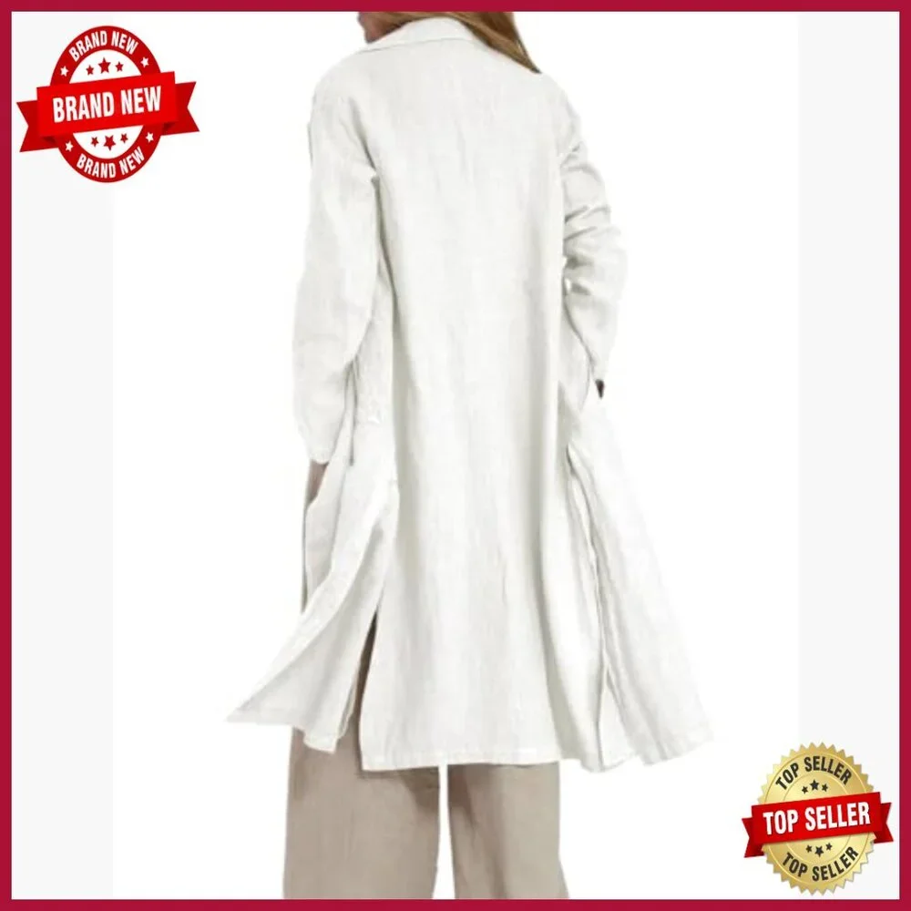 Long Linen Blazer Trench Coat Lightweight Casual Business Office Wear - Picture 2 of 2